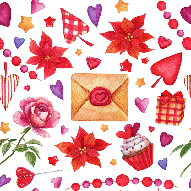 Liebe nahtlose Muster Cupcake Blume Herz Vintage Buchstaben - Foto, Bild