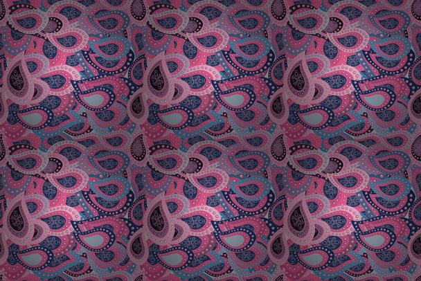 Abstraktes Muster für Packpapier Raster Illustration. Nahtlose Skizze schöner Hintergrund. Nudeln blau, violett und rosa auf Farben. - Foto, Bild