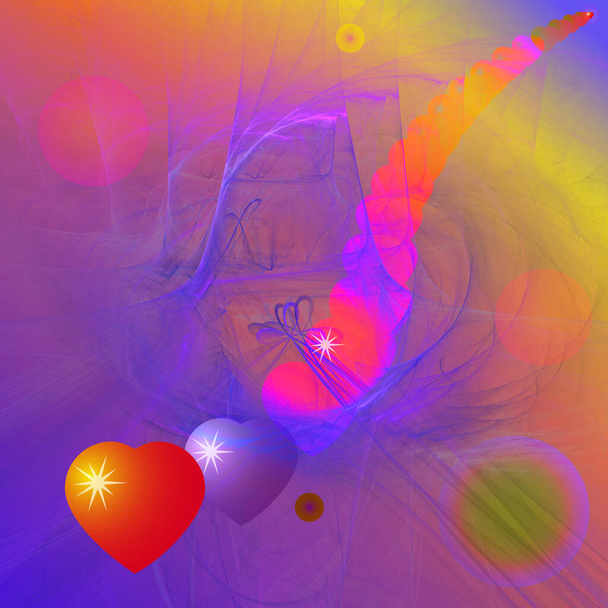 Raster Tiivistelmä Tyylikäs kuva Hearts Syntymässä Fantastic Space Purple Tones, St. Valentine - Valokuva, kuva