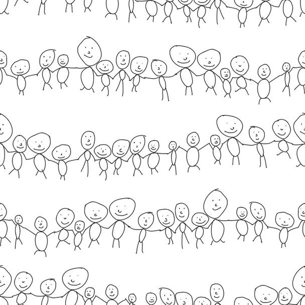 Απρόσκοπτη μοτίβο των μικρών γραμμικών ανθρώπων στο στυλ των παιδιών - Διάνυσμα, εικόνα