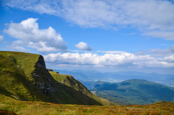 Καρπάθιο ορεινό τοπίο στο Dragobrat. Βουνά χωροφυλακής στην κορυφογραμμή Σβιδοβέτ. Καλοκαίρι στο βουνό του διάσημου χιονοδρομικού κέντρου. Μετά τα ίχνη του σκι χρησιμοποιούνται για αγελάδες. - Φωτογραφία, εικόνα