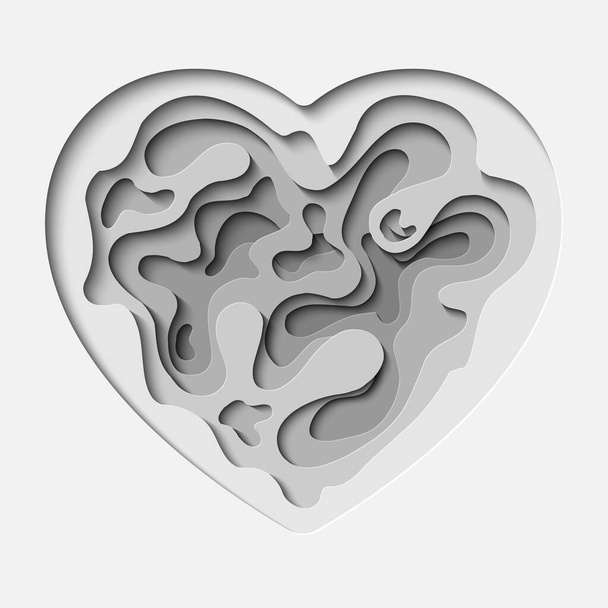 Deep White Heart Background With Paper Cut Style. - Vector, Image