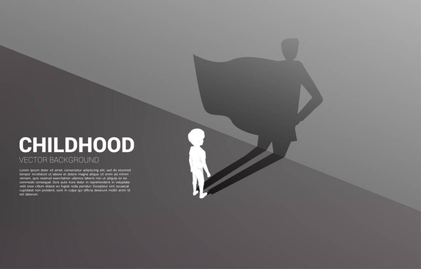 Silhouette of boy and his shadow of superhero.concept of potential in children. - Vector, Image