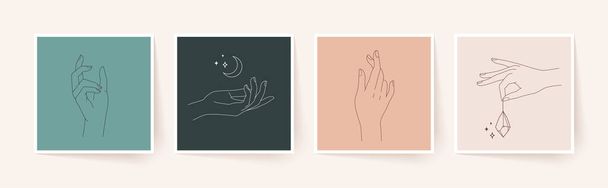 Ein Satz weiblicher Hände in minimalem linearen Stil. Moderne Einzeiler-Kunst. Vektorabbildung, EPS 10 - Vektor, Bild