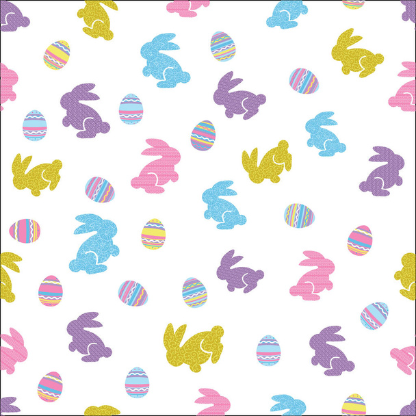 Tossed easter bunnies and eggs. repeat design. - Vector, Image