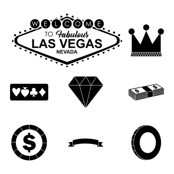 иконный набор казино и лас-вегас, стиль силуэта - Вектор,изображение