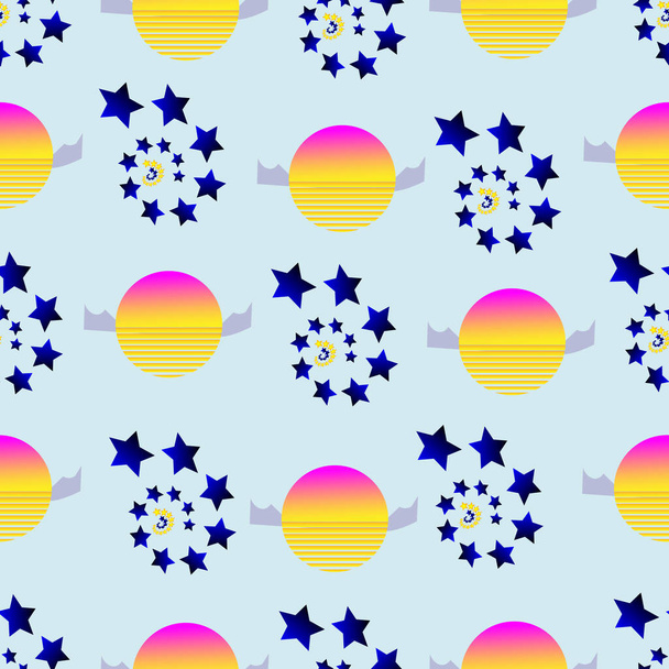 Seamless pattern with gradient sun and fractal stars. Background. Illustration. - Foto, Imagem