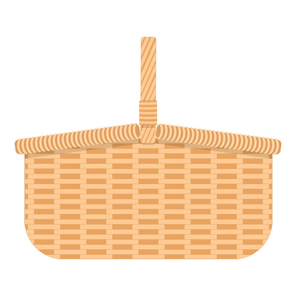 Wicker hamper for food and drinks. Woven willow basket for camping isolated on white background. Vector flat cartoon illustration - Vector, Image