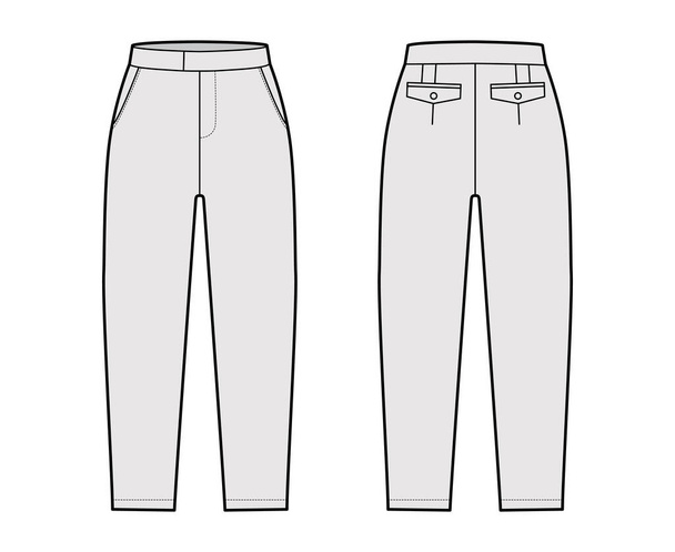 Krátké capri kalhoty technické módní ilustrace se střední délkou lýtek, normální pas, vysoký vzestup, střih, kapsa. - Vektor, obrázek