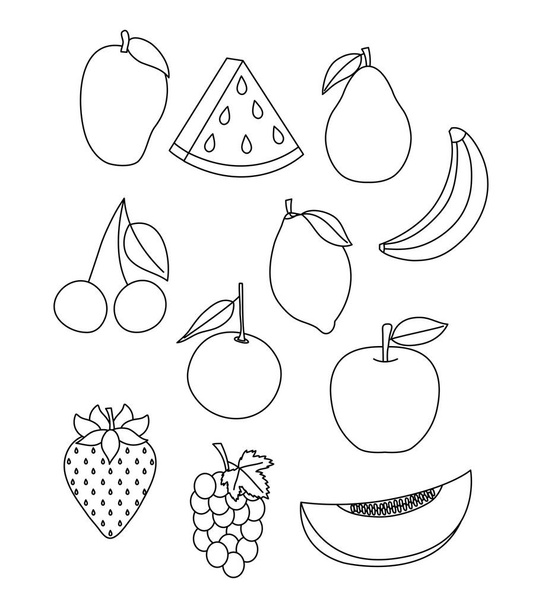 icône de fruits tropicaux ensemble, style ligne - Vecteur, image