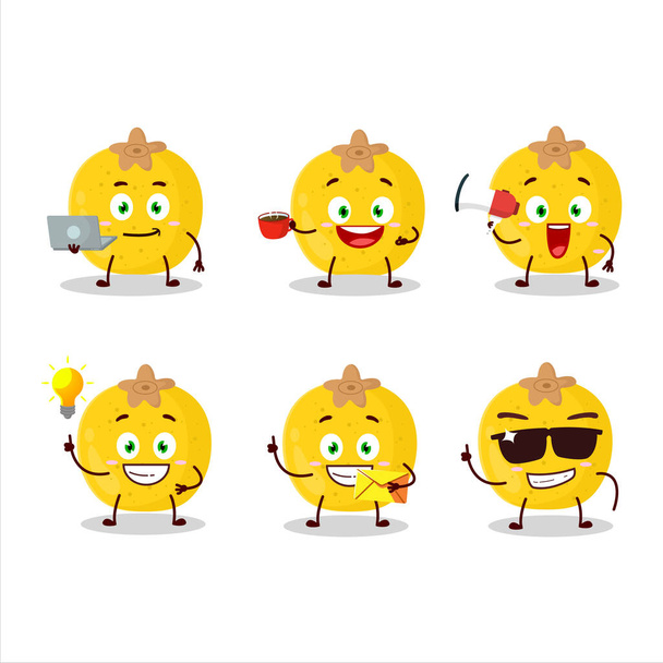 Nance personaje de dibujos animados de frutas con varios tipos de emoticonos de negocios. Ilustración vectorial - Vector, imagen