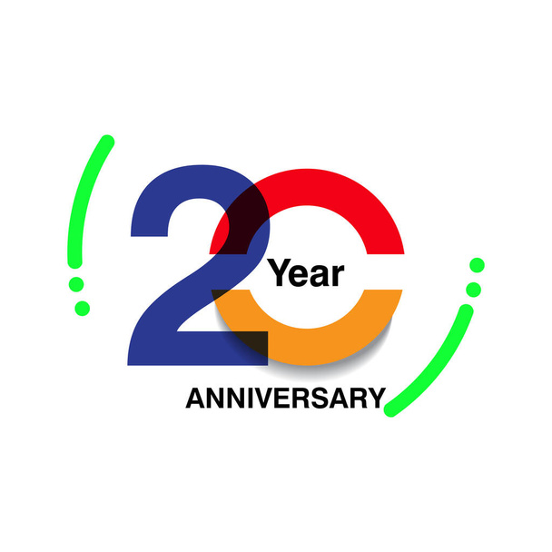 20 anni logo anniversario, festa di compleanno progettazione vettoriale colorato su sfondo bianco - Vettoriali, immagini
