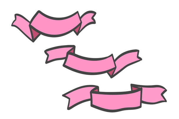 Set of pink silhouette doodle ribbons isolated on white background. Ribbon banner vector illustration. Hand drawn lace. - Wektor, obraz