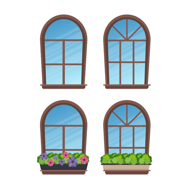 Conjunto de ventanas semicirculares de estilo plano. Aislado. Vector - Vector, imagen