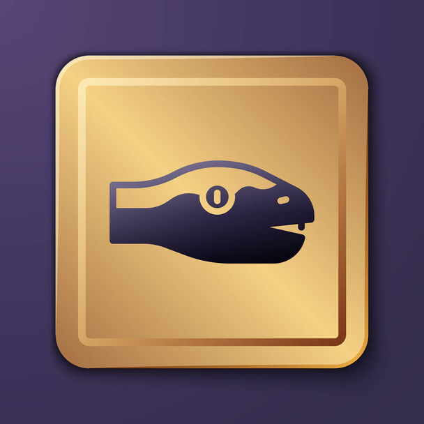 Ikona Purple Snake izolované na fialovém pozadí. Zlatý knoflík. Vektor. - Vektor, obrázek