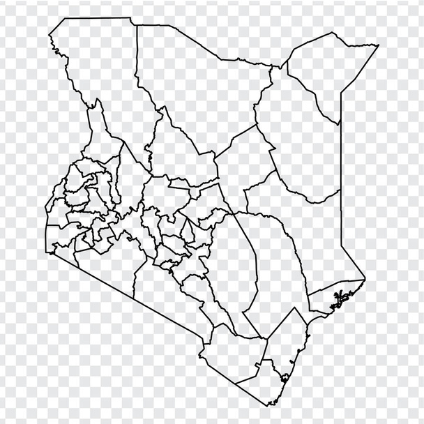 Mapa em branco do Quénia. Mapa dos condados do Quénia. Mapa vetorial detalhado da República do Quênia em fundo transparente para o design do seu site, logotipo, aplicativo, UI. EPS10. - Vetor, Imagem
