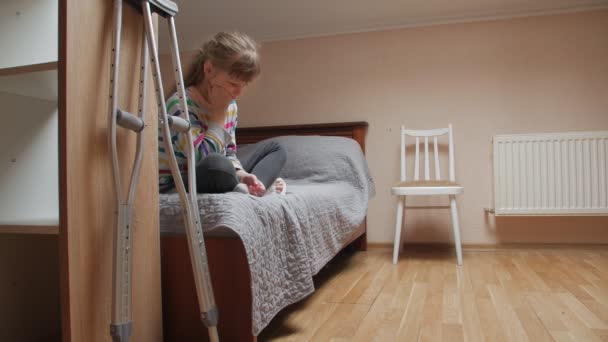 Sad Child Plaster Crutches - Footage, Video