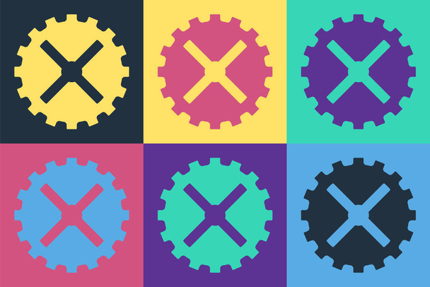 Pop art Bicycle sprocket crank icon isolated on color background.  Vector. - Vector, Image