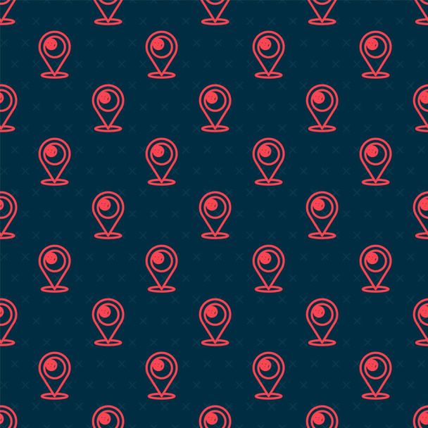 Rote Linie Kartenzeiger mit Billard-Pool-Snookerball mit Nummer 8 Symbol isoliert nahtlose Muster auf schwarzem Hintergrund. Vektor. - Vektor, Bild