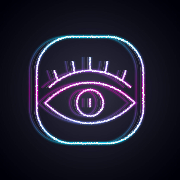 Glowing neon line Masons symbol All-seeing eye of God icon isolated on black background. The eye of Providence in the triangle.  Vector. - Vector, Image