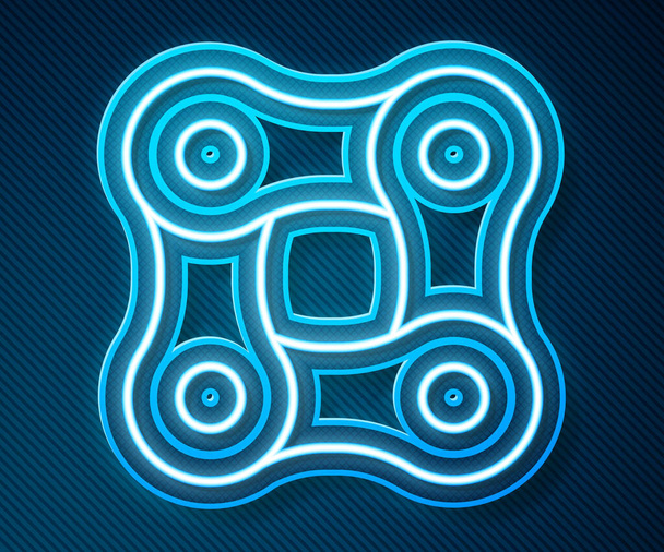 Glowing neon line Bicycle chain icon isolated on blue background. Bike chain sprocket transmission.  Vector. - Vector, Image