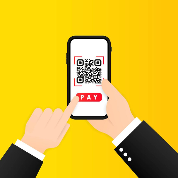 Scan QR code to pay with Mobile phone. Smartphone scanning QR-code. Barcode Verification. Scanning tag, generate digital pay without money. Scanning barcode with telephone. Vector. - Vector, Image