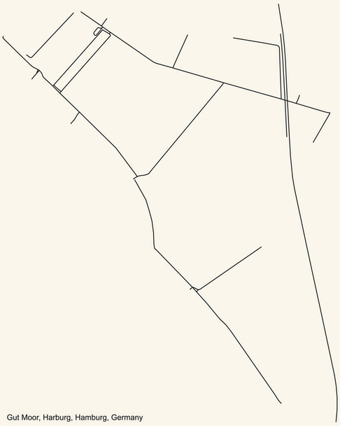Black simple detailed street roads map on vintage bézs background of the neighbourhood Gut Moor quarter of the Harburg borough (bezirk) of the Free and Hanseatic City of Hamburg, Németország - Vektor, kép
