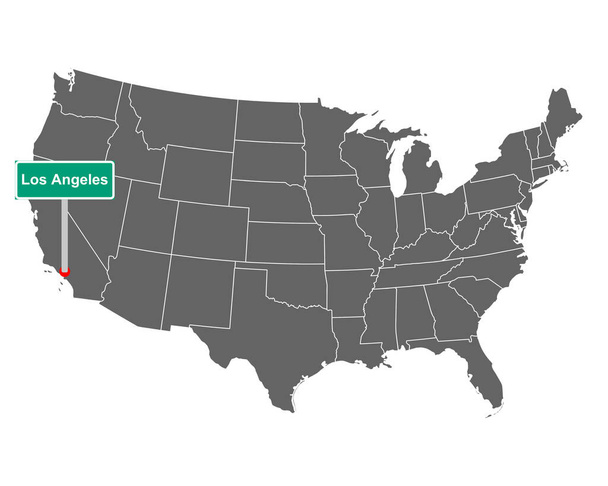 Carte des États-Unis avec panneau routier Los Angeles - Vecteur, image