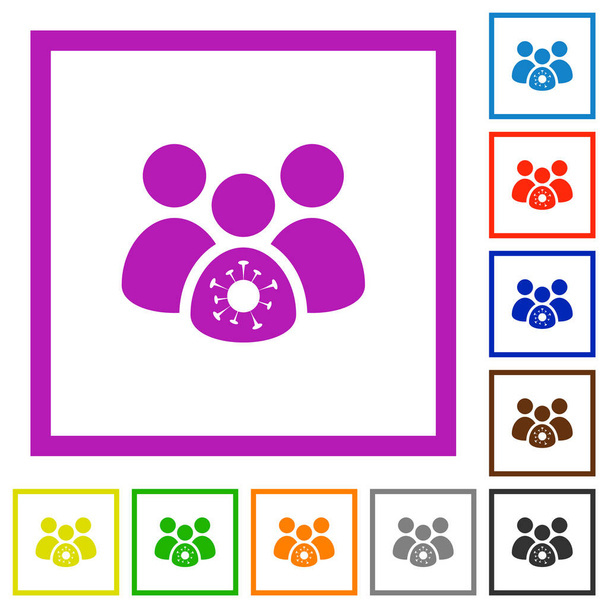 Group covid infection flat color icons in square frames on white background - Vector, Image
