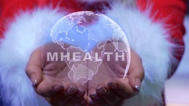 Handen vasthouden planeet met tekst mHEALTH - Video