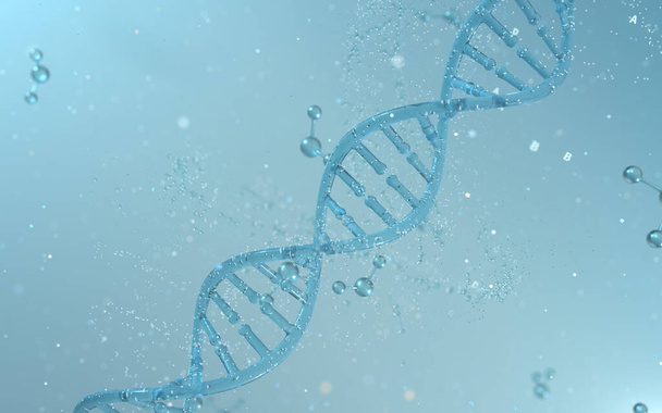 Γονιδιώματα DNA δομή με μόριο διαίρεση, 3d απόδοση. Ψηφιακό σχέδιο υπολογιστή. - Φωτογραφία, εικόνα