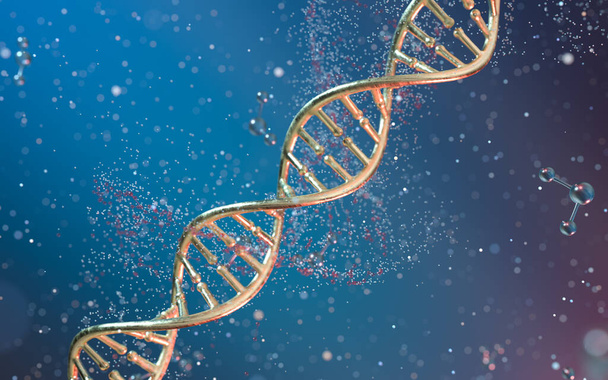 Γονιδιώματα DNA δομή με μόριο διαίρεση, 3d απόδοση. Ψηφιακό σχέδιο υπολογιστή. - Φωτογραφία, εικόνα