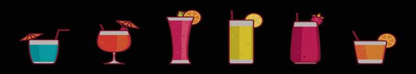 set di bevande fresche modello di icona del cartone animato design con vari modelli. moderna illustrazione vettoriale isolata su sfondo nero - Vettoriali, immagini