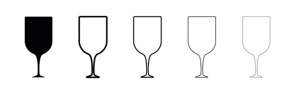 Ποτήρια κρασιού σιλουέτα σετ. Διαφορετικά χοντρά γυαλιά. Γυαλί σε μαύρο χρώμα που απομονώνεται σε λευκό φόντο. Σιλουέτα πόσιμο γυαλί εικονίδιο σετ. Μοντέρνο σχέδιο τέχνης γραμμή. - Διάνυσμα, εικόνα