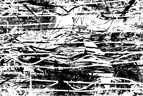 Fondo angustiado en textura en blanco y negro con arañazos y líneas. Ilustración abstracta del vector. - Vector, imagen