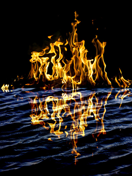 flame fire with reflection in water - Photo, Image