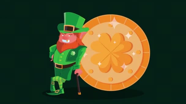 szczęśliwy święty Patricks dzień animacji z krasnoludkiem w złotym monecie - Materiał filmowy, wideo