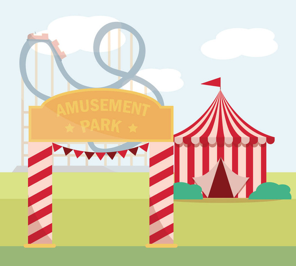 tente d'entrée parc d'attractions carnaval plat design - Vecteur, image