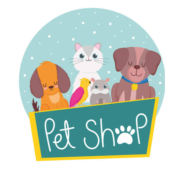 pet shop cane criceto gatto pappagallo animali - Vettoriali, immagini