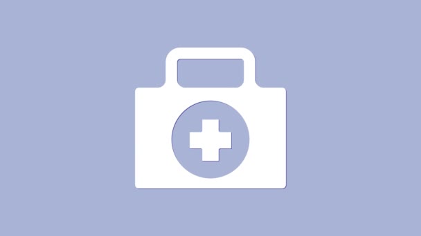 Weißes Symbol für Verbandskästen auf violettem Hintergrund. Medizinische Box mit Kreuz. Medizinische Geräte für den Notfall. Gesundheitskonzept. 4K Video Motion Grafik Animation - Filmmaterial, Video