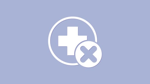 Szpitalna ikona medyczna Białego Krzyża odizolowana na fioletowym tle. Pierwsza pomoc. Symbol diagnostyczny. Znak medyczny i apteczny. 4K Animacja graficzna ruchu wideo - Materiał filmowy, wideo