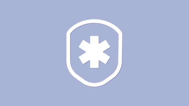 Weißes medizinisches Schild mit Kreuzsymbol auf violettem Hintergrund. Schutz, Sicherheit, Passwortsicherheit. 4K Video Motion Grafik Animation - Filmmaterial, Video