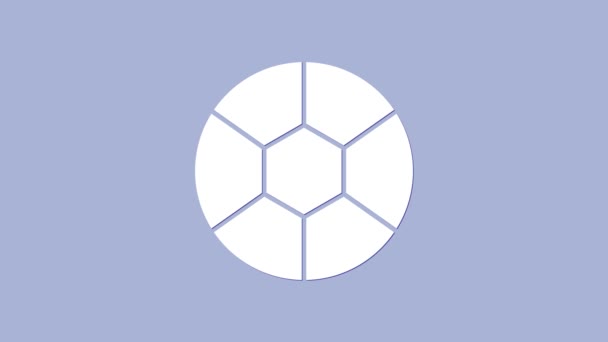 White Football ikona izolované na fialovém pozadí. Fotbal. Sportovní vybavení. Grafická animace pohybu videa 4K - Záběry, video