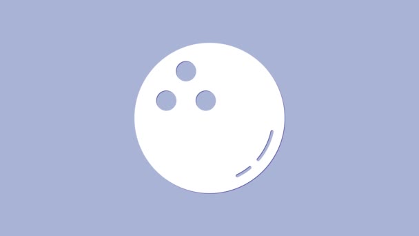 Icono de bola de Bowling blanco aislado sobre fondo púrpura. Equipamiento deportivo. Animación gráfica de vídeo 4K - Imágenes, Vídeo