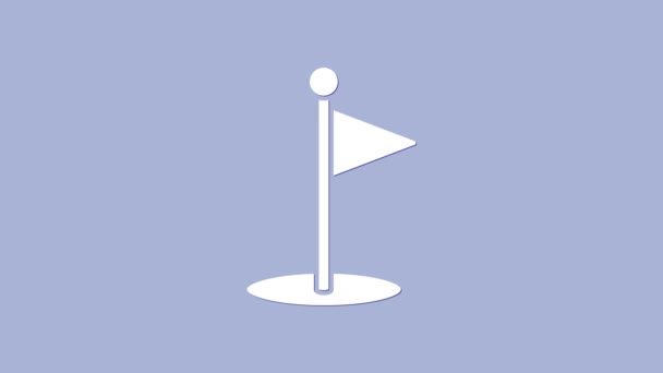 Witte Golf vlag pictogram geïsoleerd op paarse achtergrond. Golfuitrusting of toebehoren. 4K Video motion grafische animatie - Video