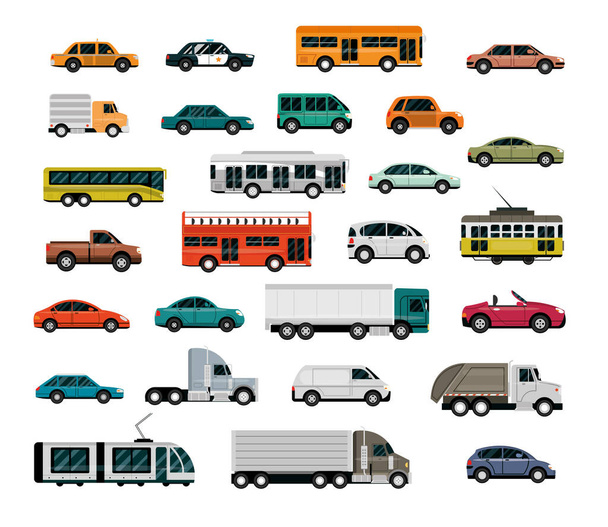 different vehicles, city transport, automobile service, side view cars - Vector, Image