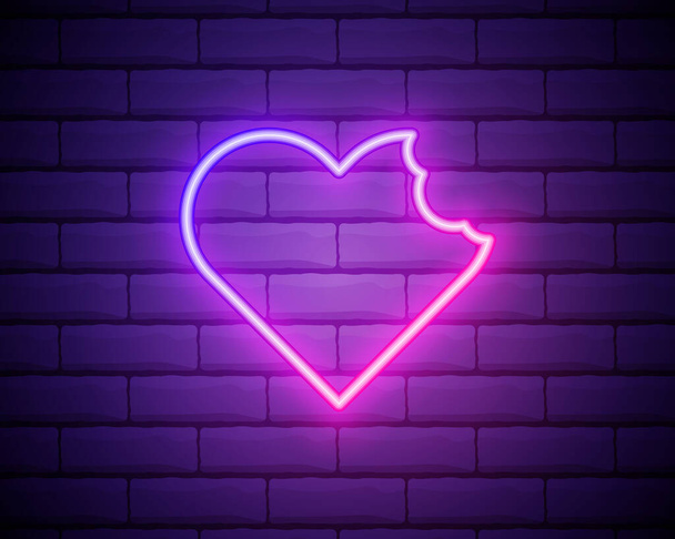 heart with bite neon icon. Elements of Heartbeat set. Simple icon for websites, web design, mobile app, info graphics. - Vektör, Görsel