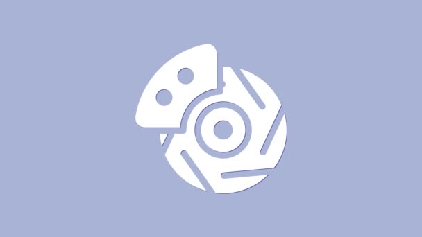 Bílý brzdový kotouč s ikonu kaliper izolované na fialovém pozadí. Grafická animace pohybu videa 4K - Záběry, video