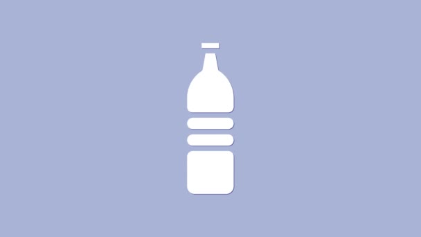 Mor arkaplanda beyaz bir şişe ikon izole edilmiş. Soda su içme tabelası. 4K Video hareketli grafik canlandırması - Video, Çekim