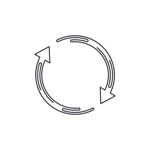 Dos flechas giratorias en un círculo. Ciclo, reanudación, repetición. Icono de línea vectorial aislado sobre fondo blanco. - Vector, imagen